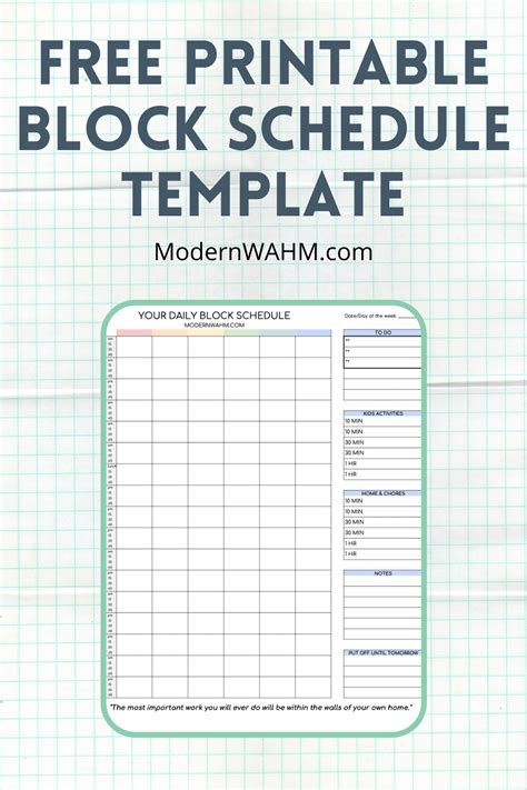 Best block schedule template for moms with young kids. Free block ...