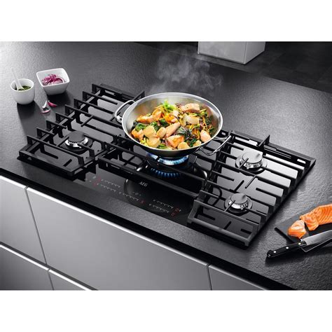 Aeg 90cm 5 Burner Gas On Glass Hob Black Hvb95450ib Appliances Direct