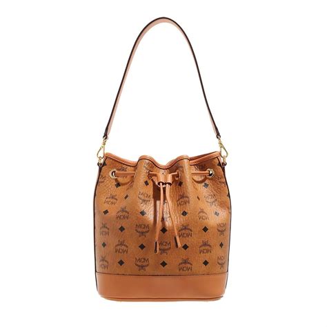 MCM Dessau Drawstring Medium Cognac Bucket Bag