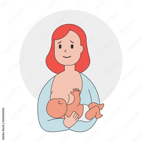 Mother Breastfeeding Her Newborn Baby Vector Cartoon Flat Illustration