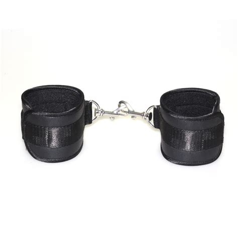 Black Pu Restraints Handcuffs And Ankle Cuffs Bondage Gear On Bed Kit Bondage Cuffs Gear Fetish