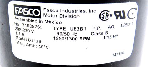 New Fasco New Fasco D1126 Motor 208 230v 6050hz 1motor 208 230v 60