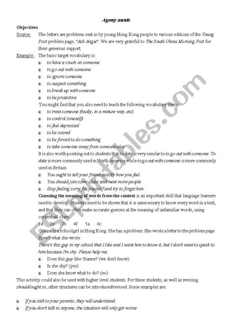 Agony Aunt Esl Worksheet By Codenet