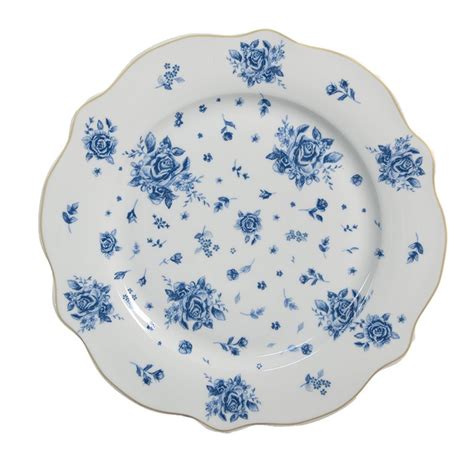 BRBDP Assiette de petit déjeuner Ø 20 cm Blanc Bleu Porcelaine Roses