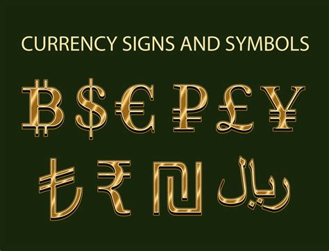 Set With Gold Symbols Signs Of Currencies Us Dollar Euro Pound