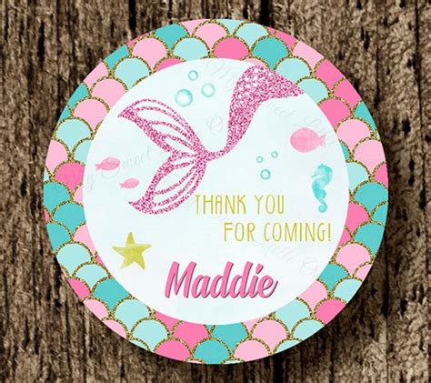 Mermaid Thank You Sticker Mermaid Favor Tag Sea World Etsy