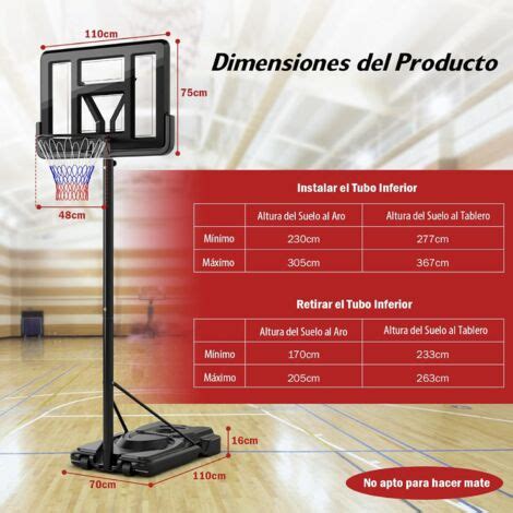 Costway Canasta De Baloncesto Adultos Altura Ajustable De Niveles