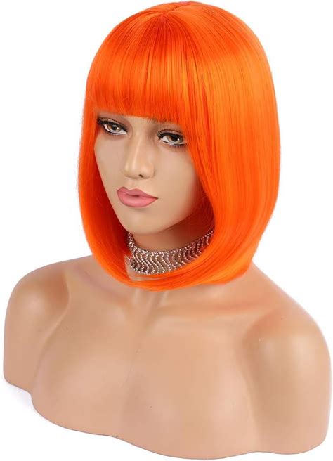 Enilecor Short Bob Hair Wigs 12 Straight With Flat Bangs