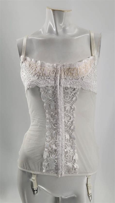 Shirley Of Hollywood Womens White Lace Corset Nylon B Gem