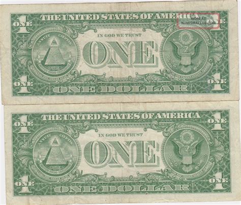 Blue Seal And B Silver Certificate One Dollar