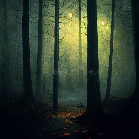 Gloomy forest in the fog stock illustration. Illustration of background ...