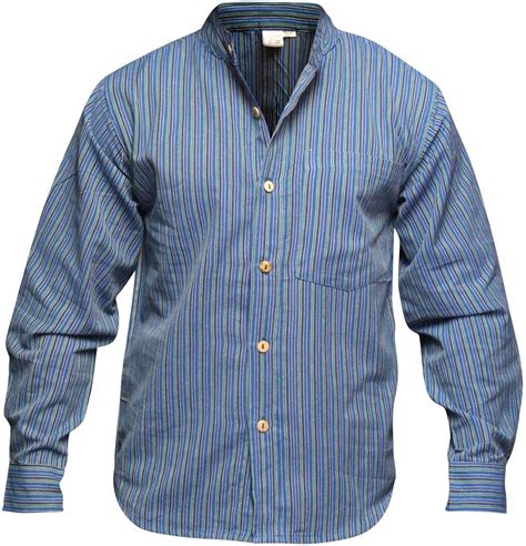 Mens Collarless Full Sleeve Tops 100 Cotton Grandad Shirt Hippie