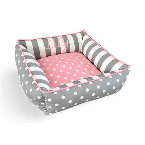 Pink Polka Dot Dog Bed Custom Personalized Dog Bed Washable Bed With