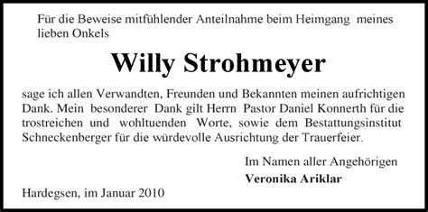 Traueranzeigen Von Willy Strohmeyer Trauer HNA De