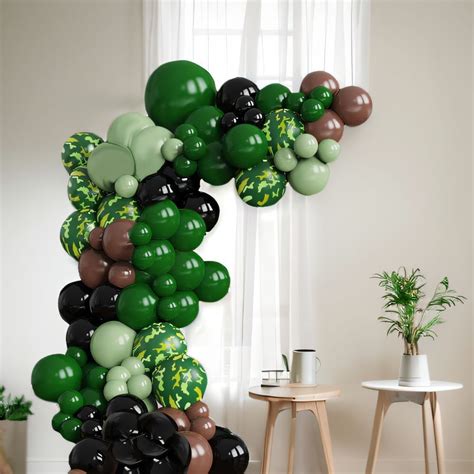 Dark Green Camouflage Balloon Garland Kit Black Camo Balloons Army