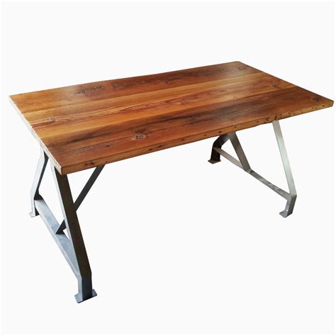 Buy A Hand Made Factory Work Table With Industrial Metal Base And Made