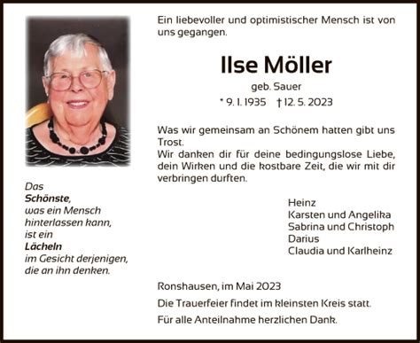 Traueranzeigen von Ilse Möller Trauer HNA de