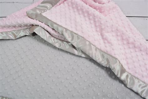 Satin Trim Minky Blanket Pink And Gray Baby Blanket Etsy