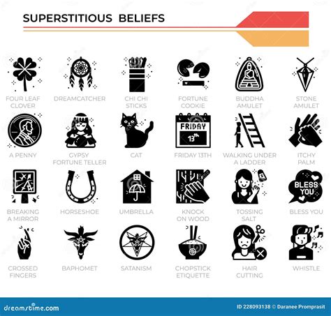 Superstitious Beliefs Icon Set Cartoon Vector