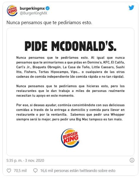 Burger King México Pide Comprar A Mcdonalds En Apoyo Por Pandemia