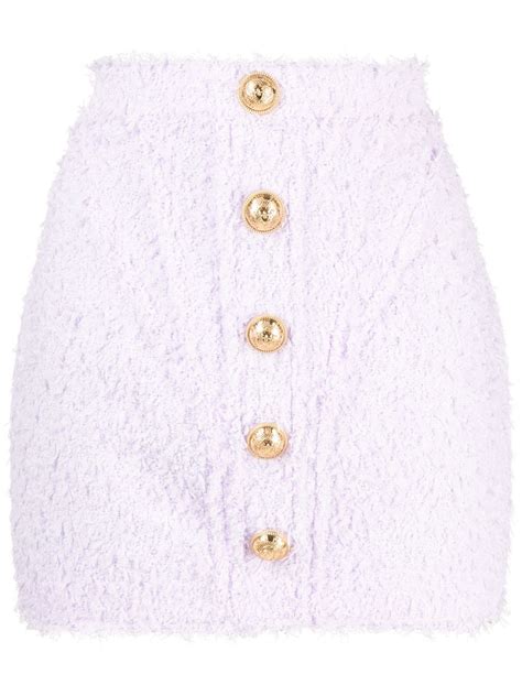 Balmain Decorative Button Detail High Waisted Skirt Purple Farfetch