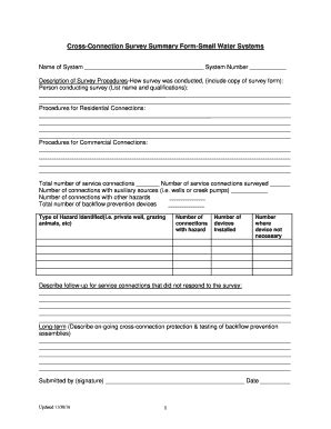 Fillable Online Cross Connection Survey Summary Form Small Water