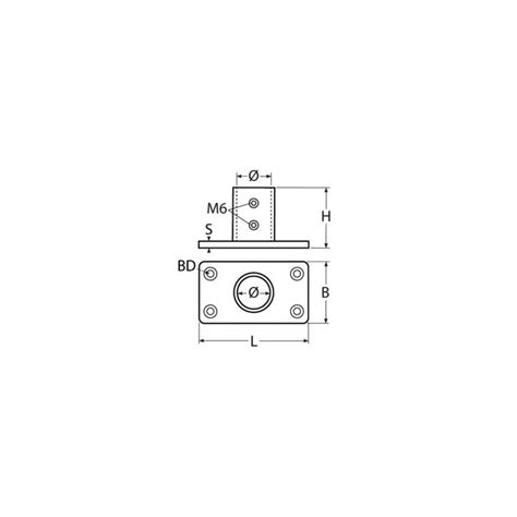 Embase inox rectangulaire de tube Ø22mm 90