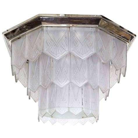 Large French Art Deco Frosted Glass Chandelier By Sabino At 1stdibs