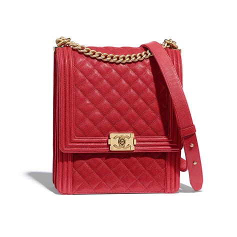 Grained Calfskin And Gold Tone Metal Red Large Boy Chanel Handbag Chanel