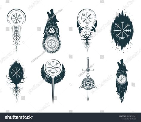 Viking Symbols Isolated Set Hand Drawn Stock Vector (Royalty Free ...