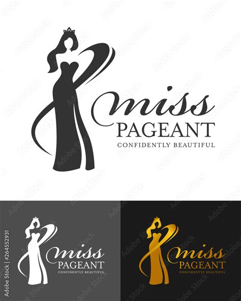 Miss Pageant Logo Sign With Abstract Woman Queen Wear Crown And Line Curve Vector Design Vector