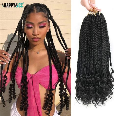 18 Inch Box Braids With Curly Ends Crochet Braiding Hair Extension 1b T27 Synthetic Braid For