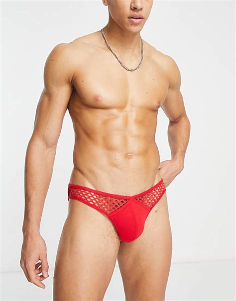 Asos Design Brief In Red Mesh With Brazilian Styling Asos