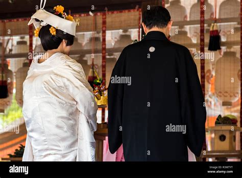 Kyoto Japan Couple Getting Married In A Shinto Wedding Ceremony At