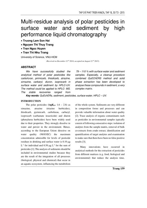 Pdf Multi Residue Analysis Of Polar Pesticides In Surface Water And