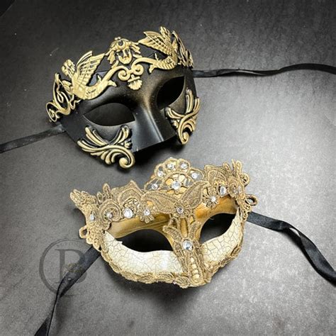 Couples Gold Masquerade Mask Gold Lace Mask For Women Black Etsy