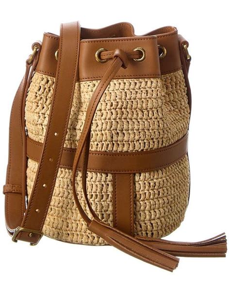 Saint Laurent Leather Seau Raffia Bucket Bag In Brown Lyst Uk