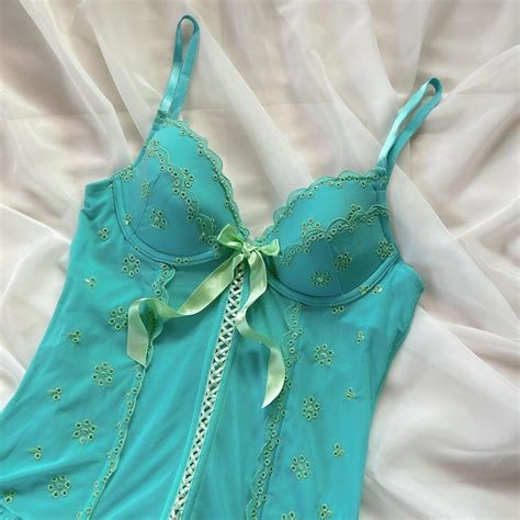 Victorias Secret Womens Blue And Green Corset Depop