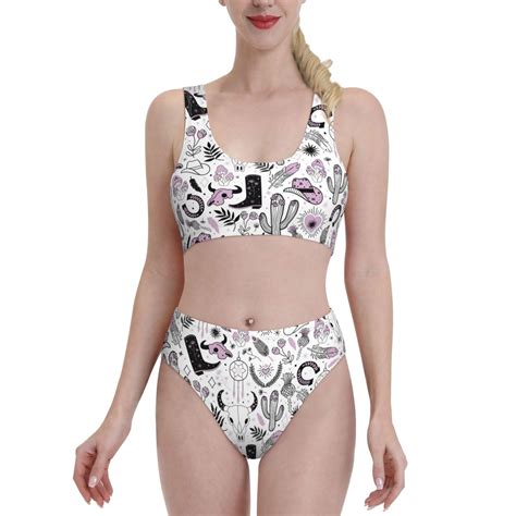 Bixox Cowboy Pattern Two Piece Sports Bikini With U Shaped Top And High