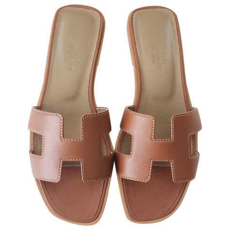 Herm S Sandales Oran Pour Femme En Cuir Marron Sandale Hermes