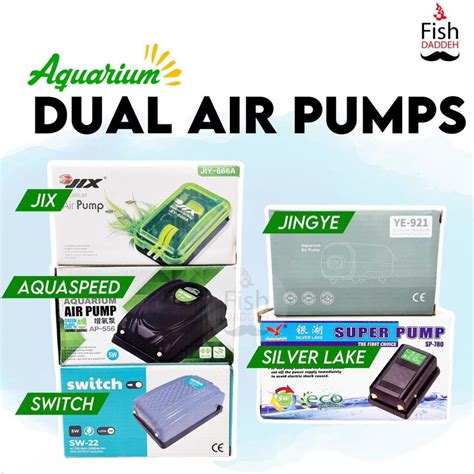 Aquaspeed Aquarium Dual Air Pump Silver Lake Switch Jingye Jix