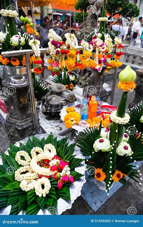 Offerings Of Flower Garlands At Buddhist Temple Stock Photo Image Of