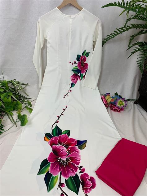 White Ao Dai Vietnamese Lua Mango Silk Long Dress With Pants Etsy