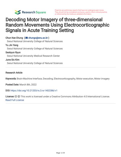 PDF Decoding Motor Imagery Of Three Dimensional Random Movements