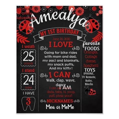 Ladybug Lady Bug Birthday Party Chalkboard Poster Zazzle