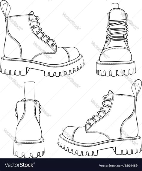 Set Of Drawings With Boots Isolated Objects Vector Image Shoe Design