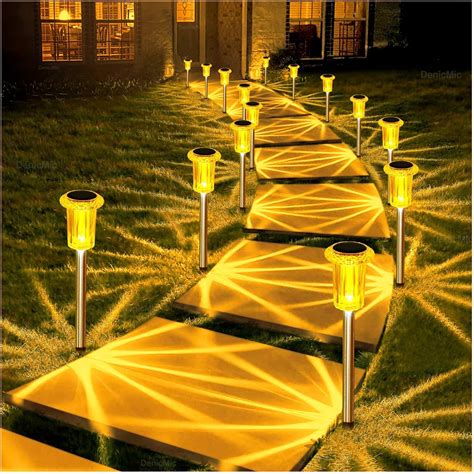 Denicmic Solar Lights Outdoor 10 Pack Solar Pathway Lights Outdoor Waterproof Solar Garden