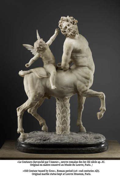 Old Centaur Teased By Eros Antique Garden Statue In Cast Iron