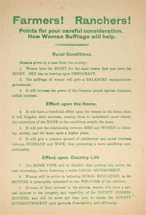 Farmer! Ranchers! Points for your careful consideration. How Woman