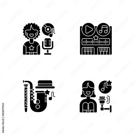 Different Soundtrack Genres Black Glyph Icons Set On White Space Soul